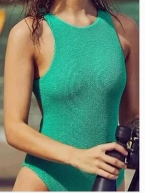 Rhythm. Medium M Oasis green textured one piece swimsuit Rhythm